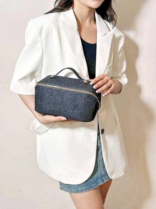 Handbags - Brand New Black Sparkle Women's Cosmetic Case with Gold Hardware